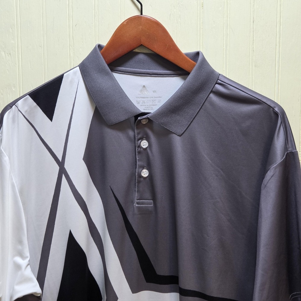 State of Running Polo Shirt Mens XL Gray Geometric Print Stretch Polyester Top